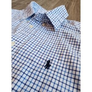 Ralph Lauren Kids Gingham Button Down Shirt Long Sleeve Blue White Size L 14-16